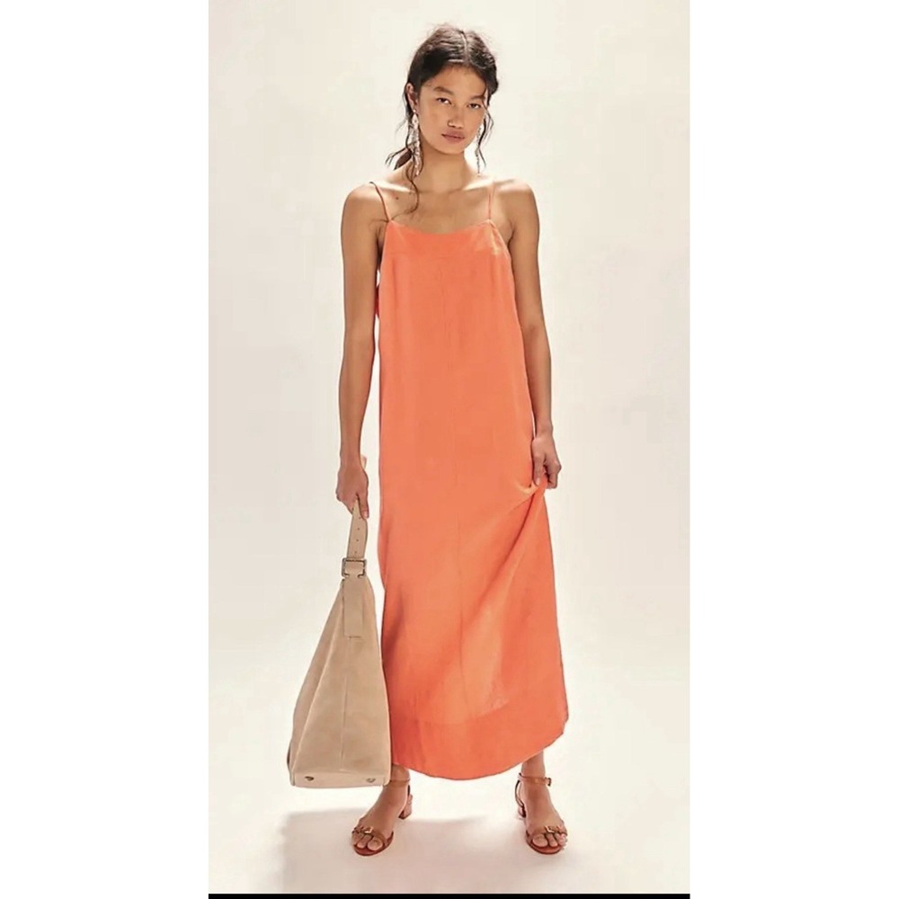 Free People Free-est Aspen Linen Maxi Dress Women M Coral Boho Shapeless Breezy